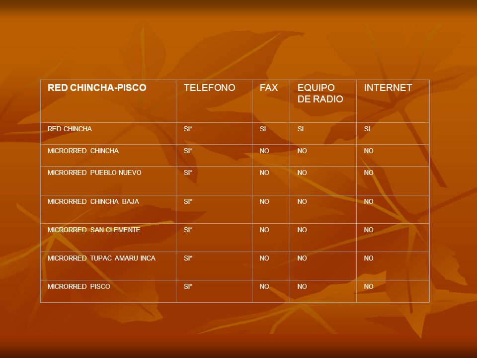 RED CHINCHA-PISCO TELEFONO FAX EQUIPO DE RADIO INTERNET RED CHINCHA