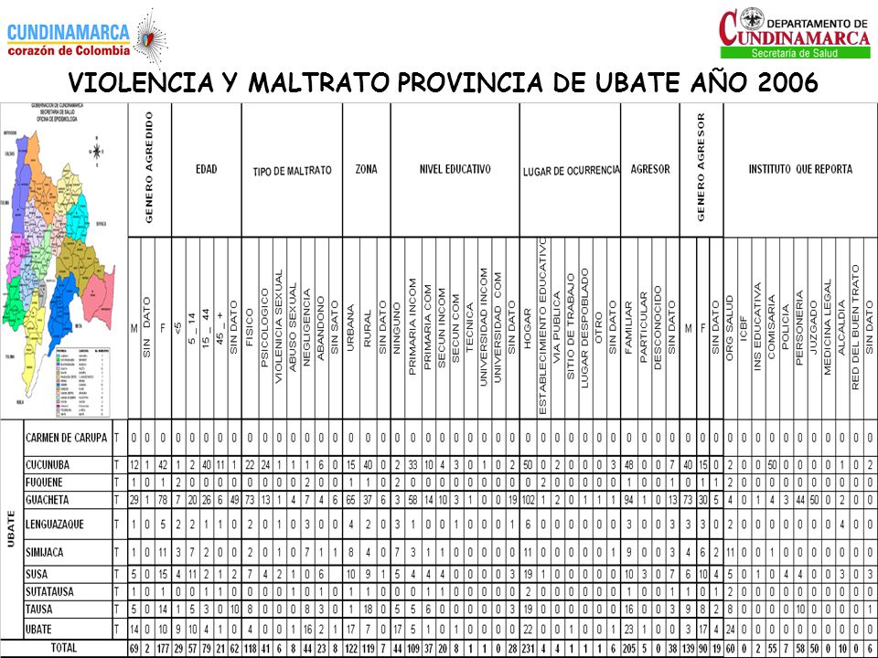 VIOLENCIA Y MALTRATO PROVINCIA DE UBATE AÑO 2006