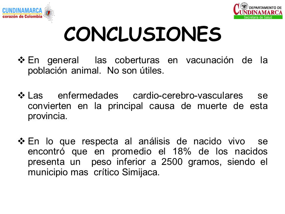 CONCLUSIONES En general las coberturas en vacunación de la población animal. No son útiles.