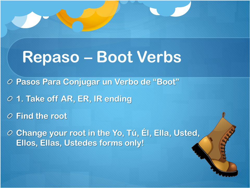 Repaso – Boot Verbs Pasos Para Conjugar un Verbo de Boot
