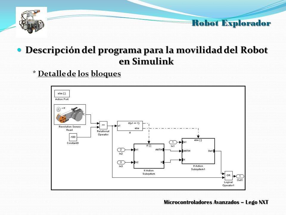 Descripción del programa para la movilidad del Robot en Simulink