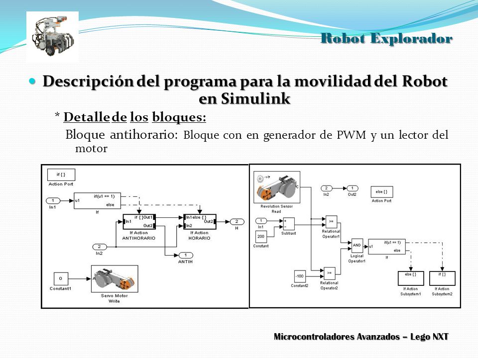 Descripción del programa para la movilidad del Robot en Simulink