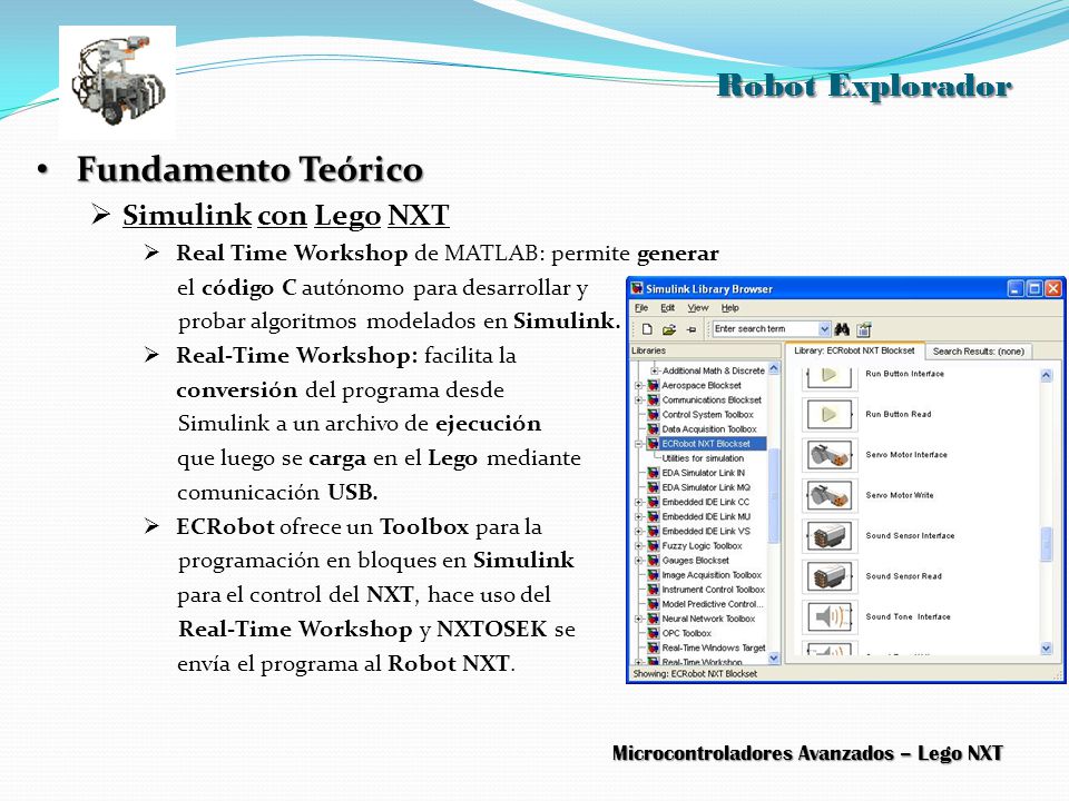 Fundamento Teórico Robot Explorador Simulink con Lego NXT