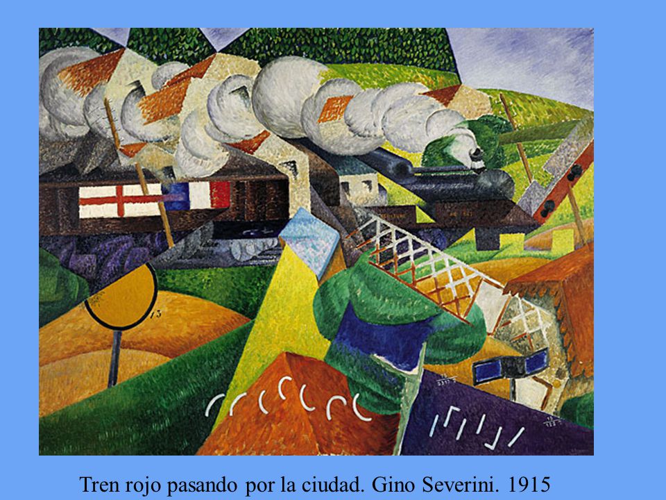 Tren rojo pasando por la ciudad. Gino Severini. 1915