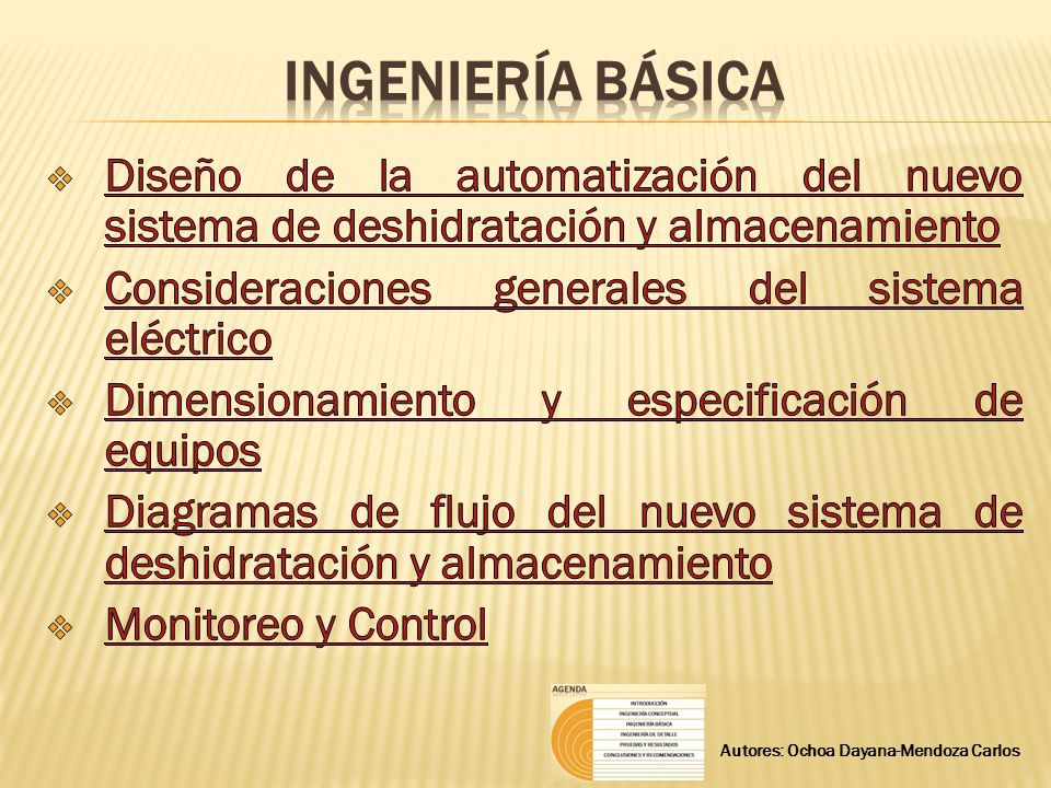 Ingeniería básica Diseño de la automatización del nuevo sistema de deshidratación y almacenamiento.