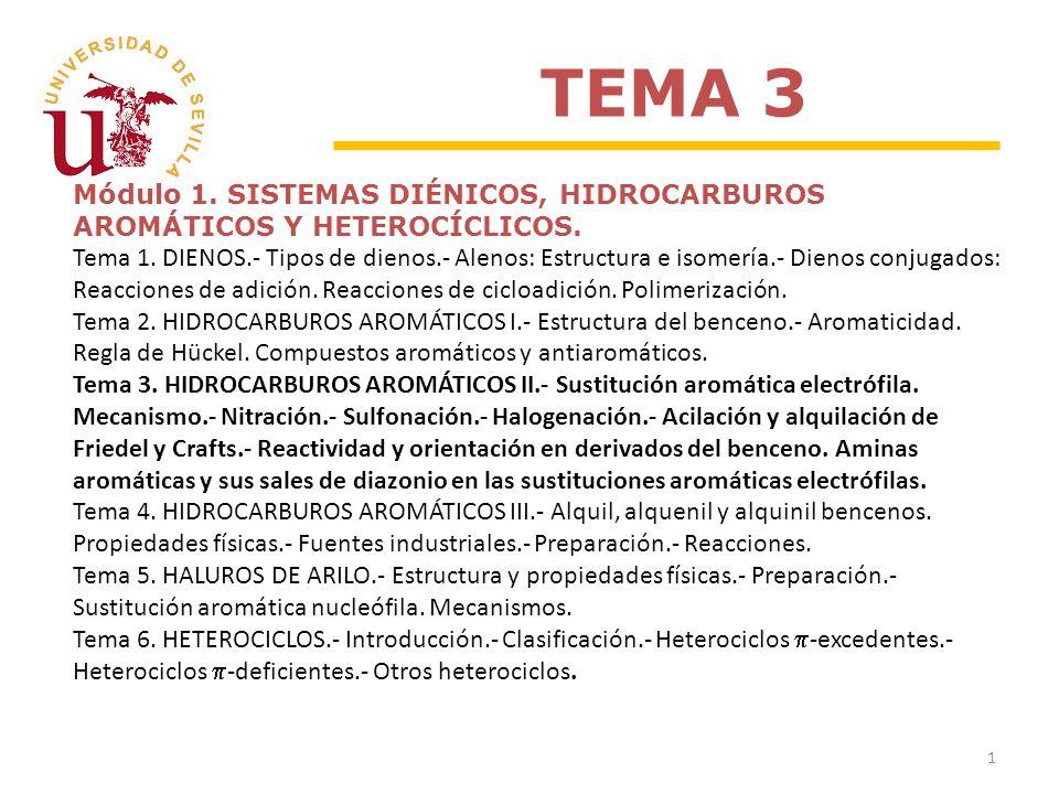 TEMA 3 Módulo 1. SISTEMAS DIÉNICOS, HIDROCARBUROS AROMÁTICOS Y HETEROCÍCLICOS.