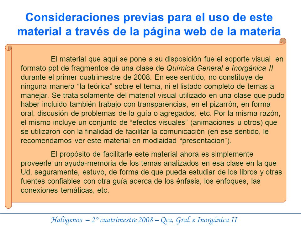 Consideraciones previas para el uso de este material a través de la página web de la materia