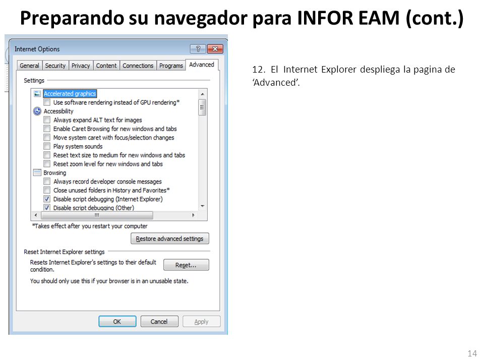 Preparando su navegador para INFOR EAM (cont.)