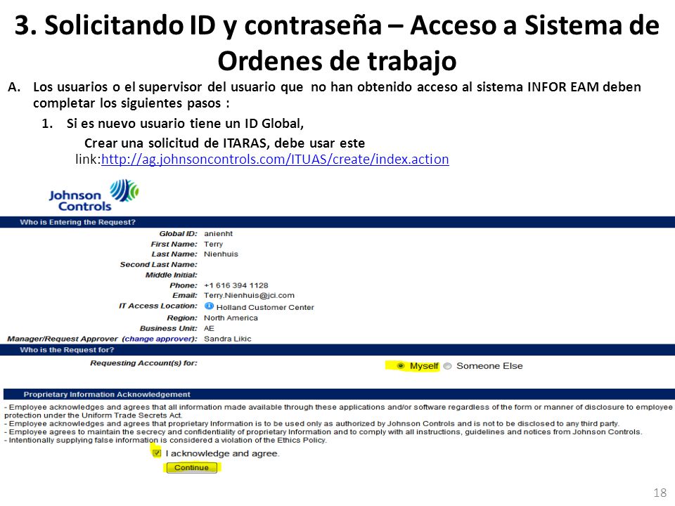 3. Solicitando ID y contraseña – Acceso a Sistema de Ordenes de trabajo