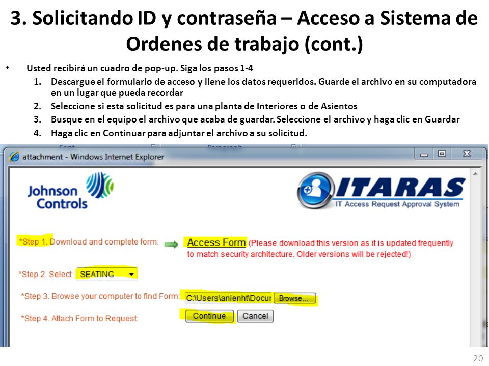 3. Solicitando ID y contraseña – Acceso a Sistema de Ordenes de trabajo (cont.)
