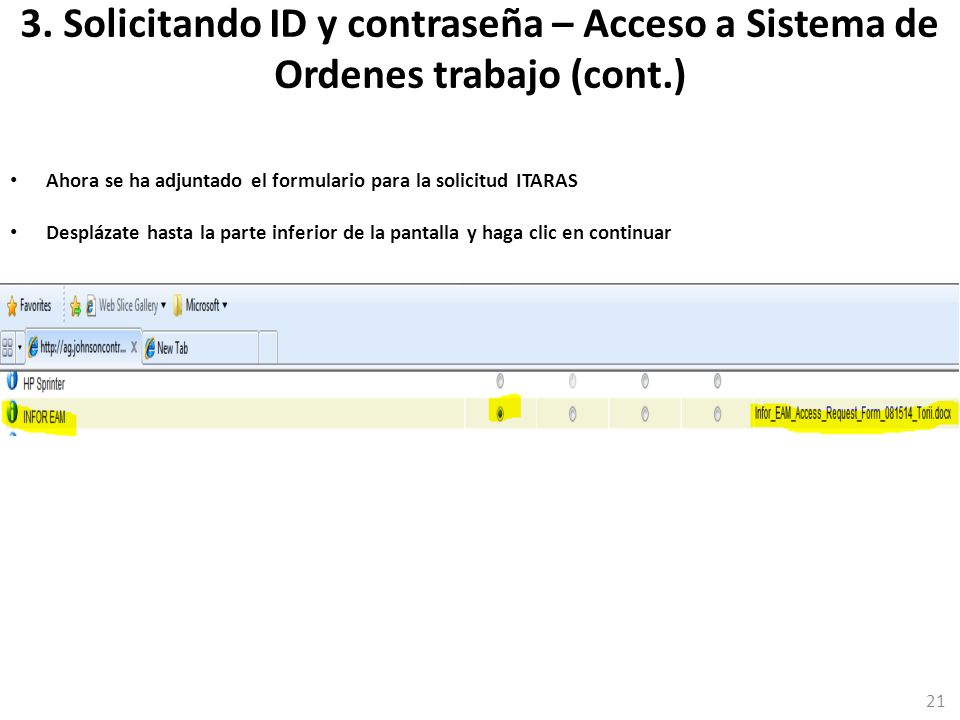 3. Solicitando ID y contraseña – Acceso a Sistema de Ordenes trabajo (cont.)