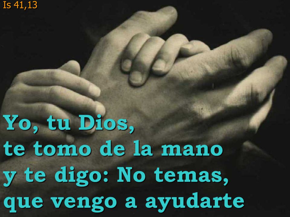 Is 41,13 Yo, tu Dios, te tomo de la mano y te digo: No temas, que vengo a ayudarte