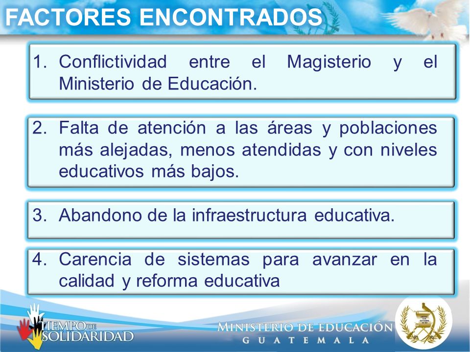 FACTORES ENCONTRADOS Conflictividad entre el Magisterio y el Ministerio de Educación.