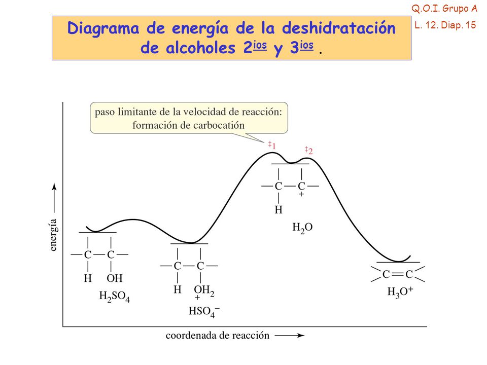 Diagrama de energía de la deshidratación de alcoholes 2ios y 3ios .