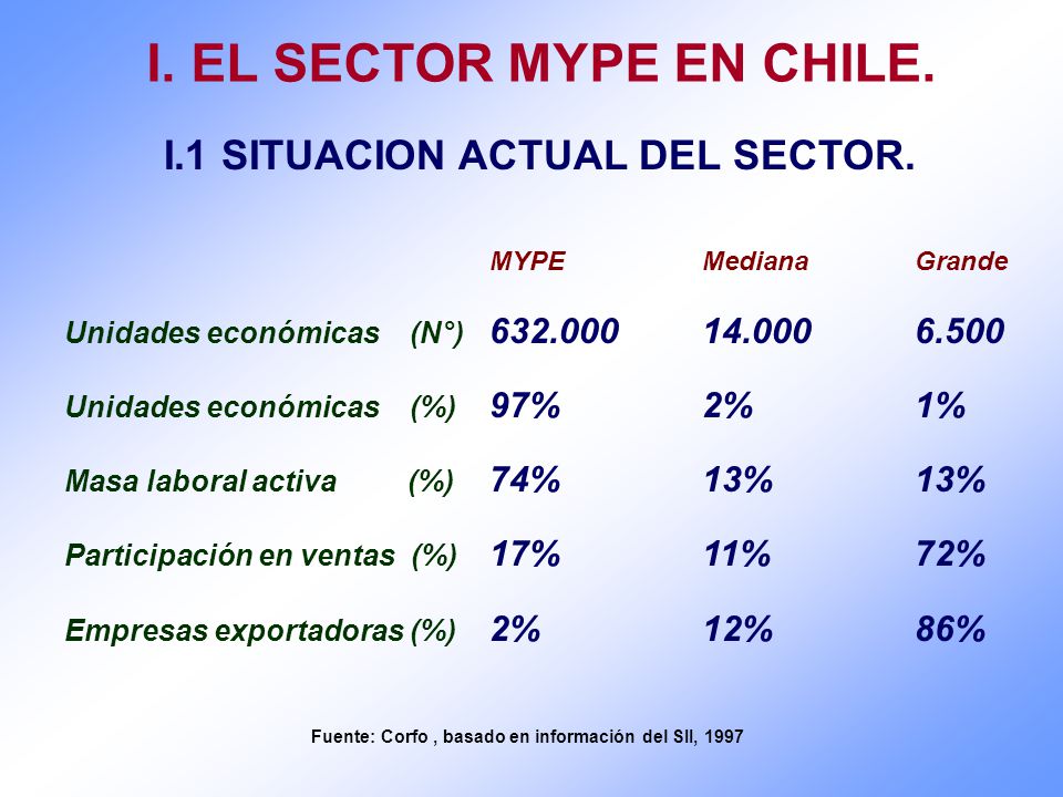 I. EL SECTOR MYPE EN CHILE. I.1 SITUACION ACTUAL DEL SECTOR.