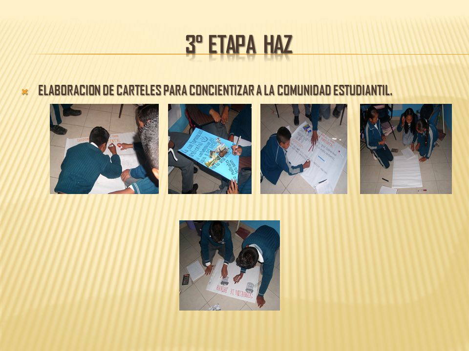 3° etapa haz ELABORACION DE CARTELES PARA CONCIENTIZAR A LA COMUNIDAD ESTUDIANTIL.