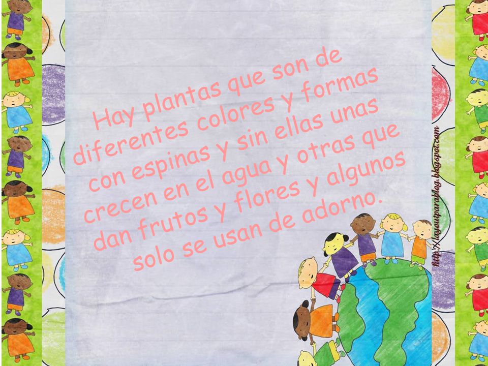 Hay plantas que son de diferentes colores y formas con espinas y sin ellas unas crecen en el agua y otras que dan frutos y flores y algunos solo se usan de adorno.