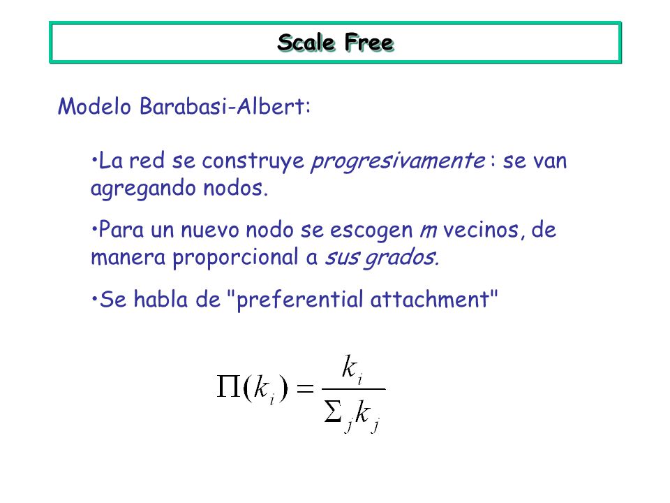 Scale Free Modelo Barabasi-Albert: La red se construye progresivamente : se van agregando nodos.