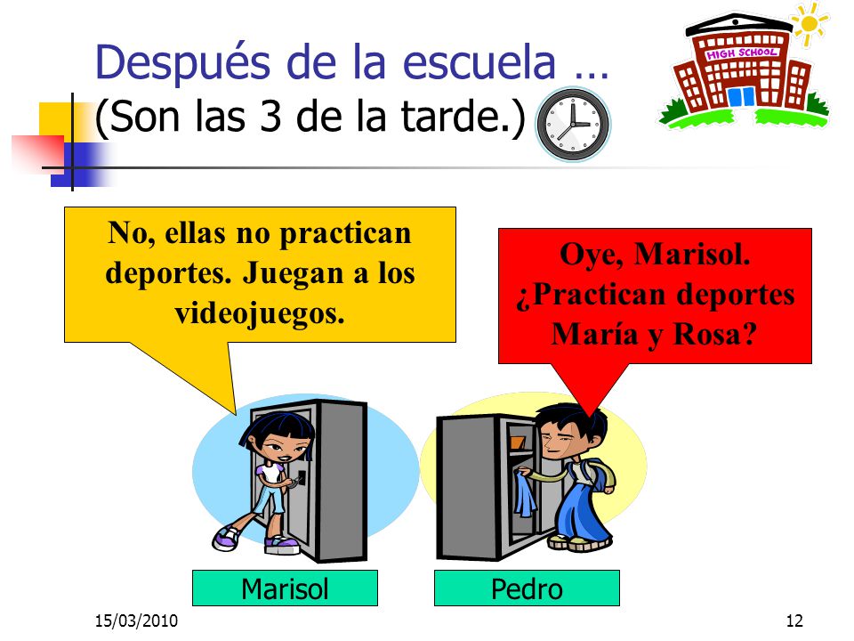 Después de la escuela … (Son las 3 de la tarde.)