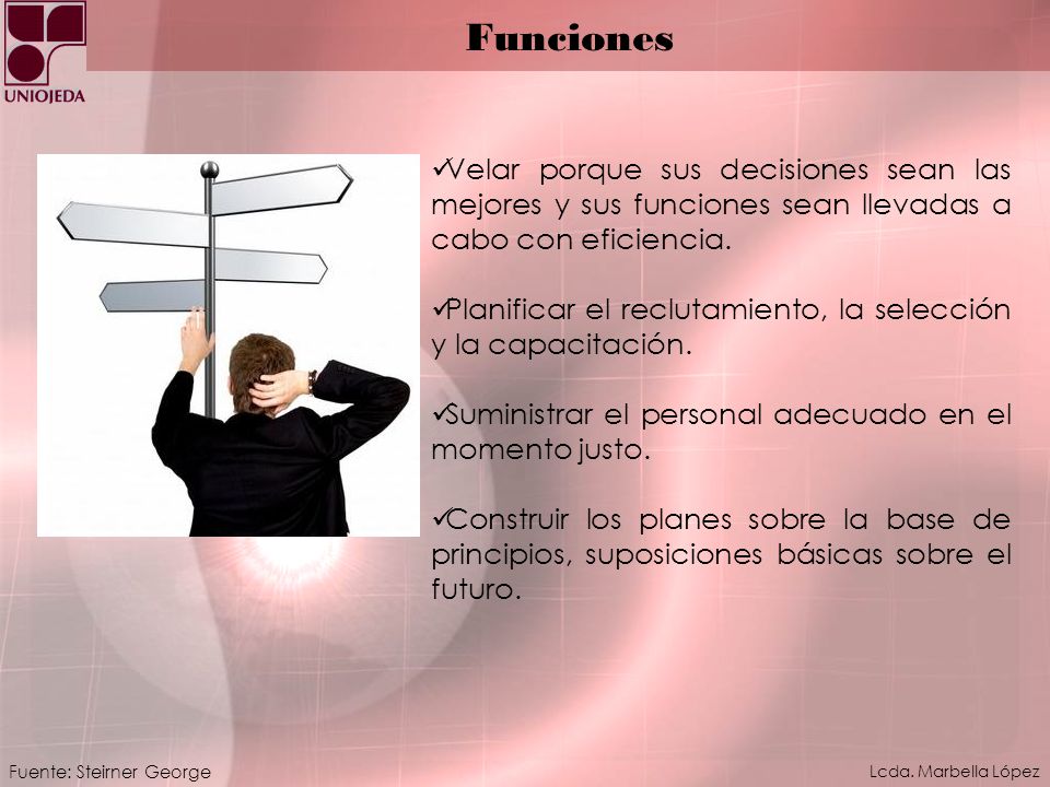 Funciones Velar porque sus decisiones sean las mejores y sus funciones sean llevadas a cabo con eficiencia.