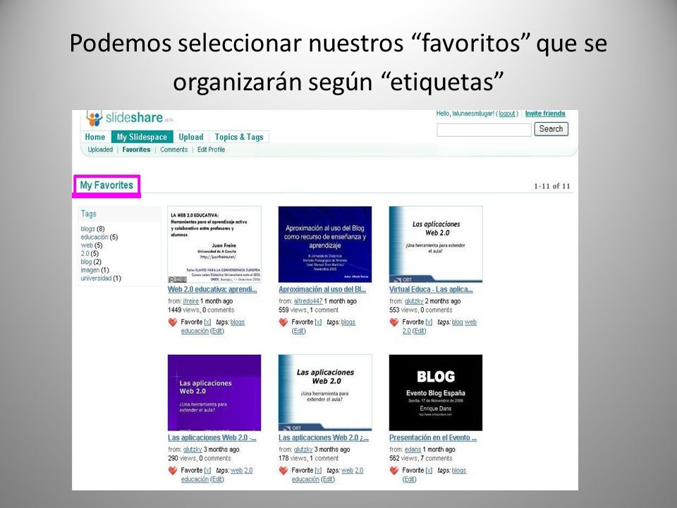 Podemos seleccionar nuestros favoritos que se organizarán según etiquetas