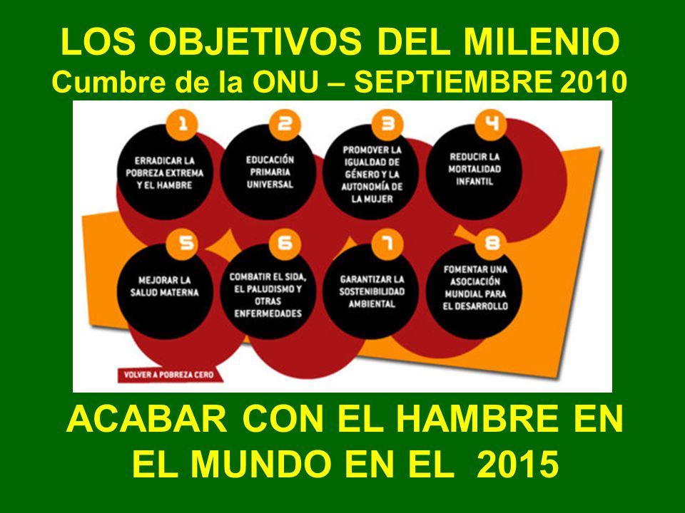 LOS OBJETIVOS DEL MILENIO ACABAR CON EL HAMBRE EN EL MUNDO EN EL 2015
