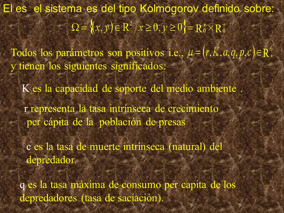 El es el sistema es del tipo Kolmogorov definido sobre: