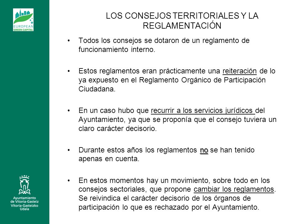 LOS CONSEJOS TERRITORIALES Y LA REGLAMENTACIÓN