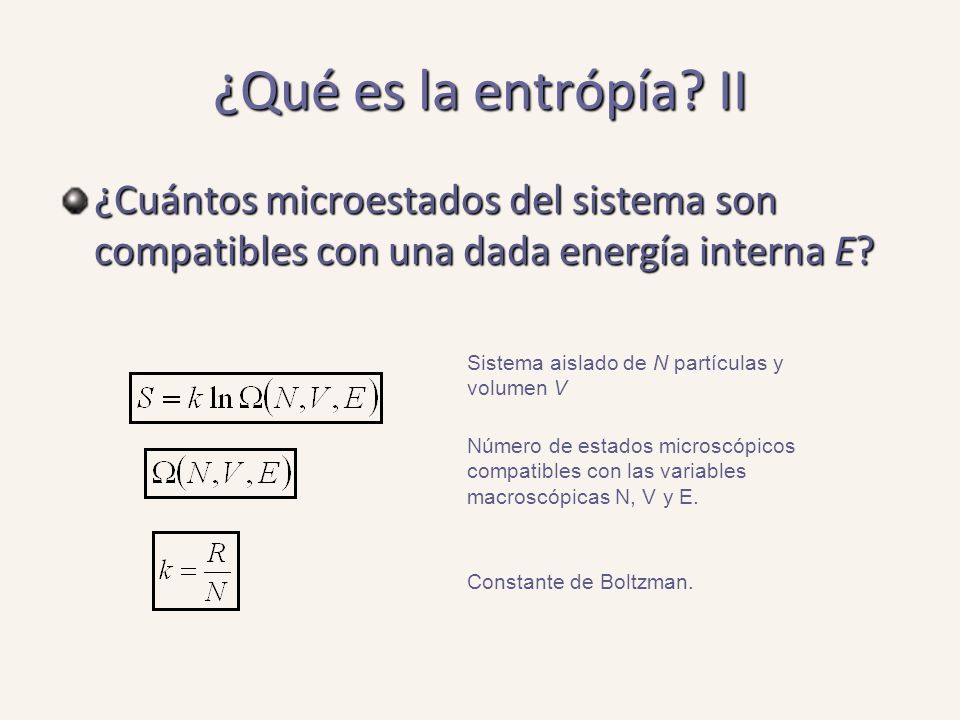 ¿Qué es la entrópía II ¿Cuántos microestados del sistema son compatibles con una dada energía interna E