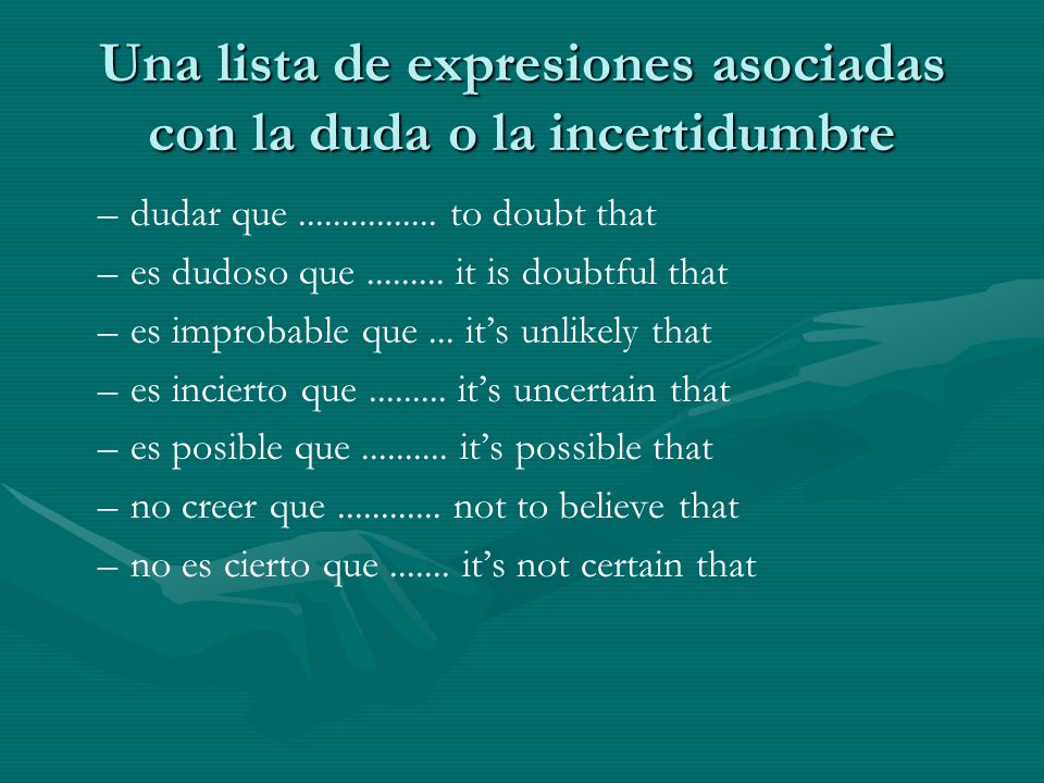 Una lista de expresiones asociadas con la duda o la incertidumbre