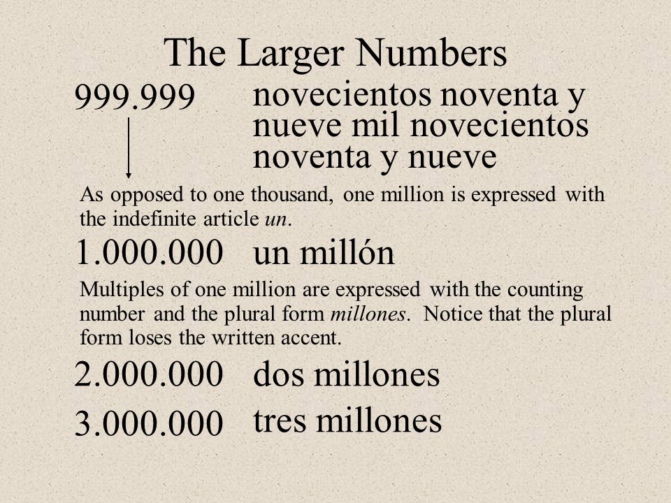 The Larger Numbers novecientos noventa y nueve mil novecientos noventa y nueve.