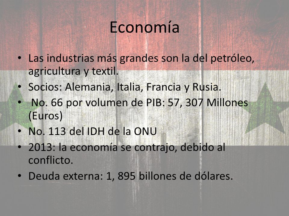 Economía Las industrias más grandes son la del petróleo, agricultura y textil. Socios: Alemania, Italia, Francia y Rusia.