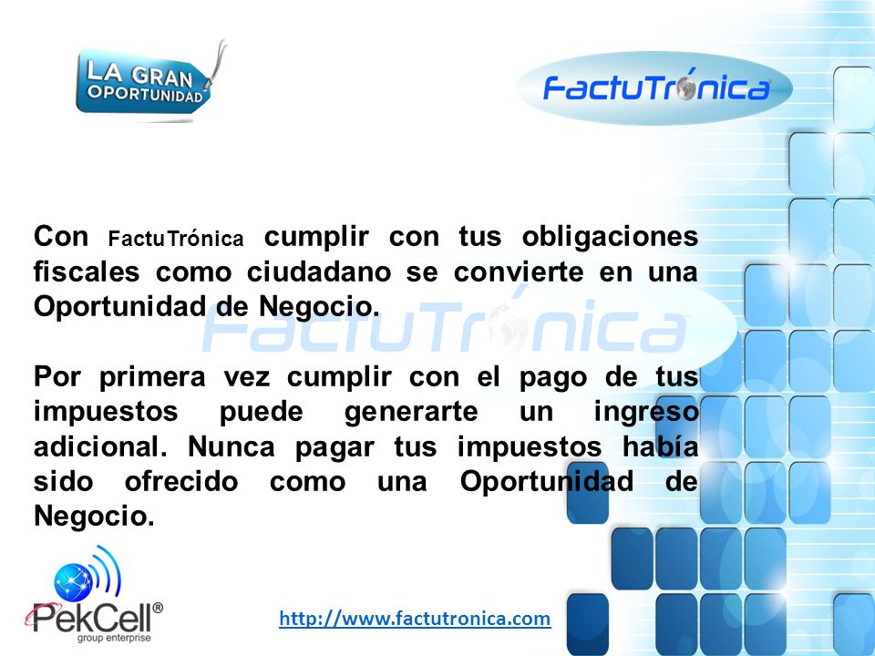 Con FactuTrónica cumplir con tus obligaciones fiscales como ciudadano se convierte en una Oportunidad de Negocio.
