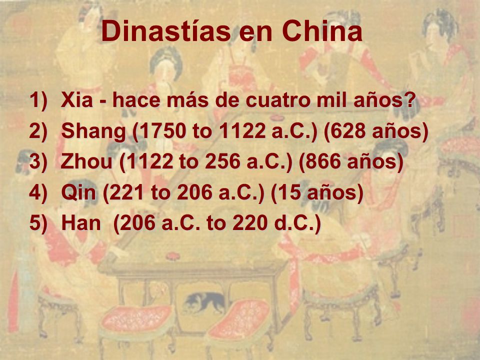 Dinastías en China Xia - hace más de cuatro mil años