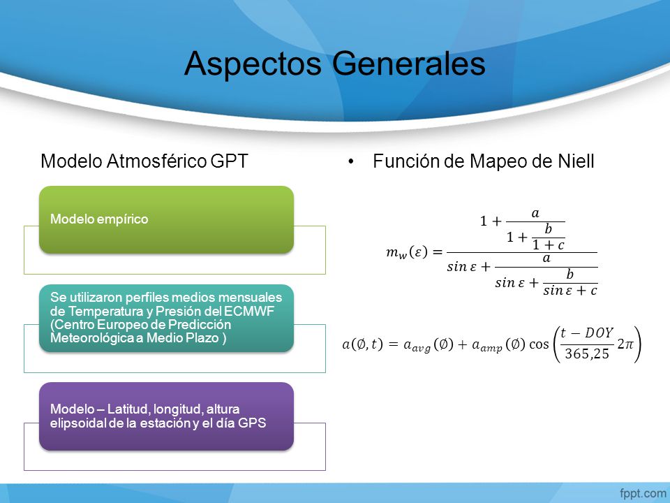 Aspectos Generales Modelo Atmosférico GPT Función de Mapeo de Niell