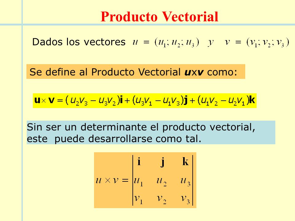 Producto Vectorial Dados los vectores