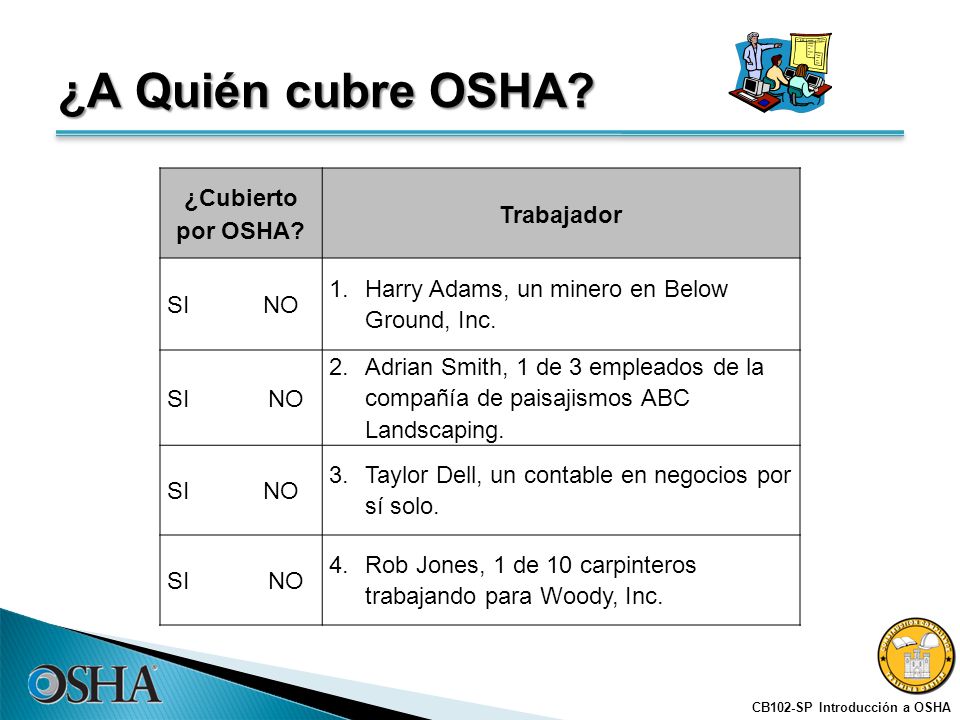 ¿A Quién cubre OSHA ¿Cubierto por OSHA Trabajador