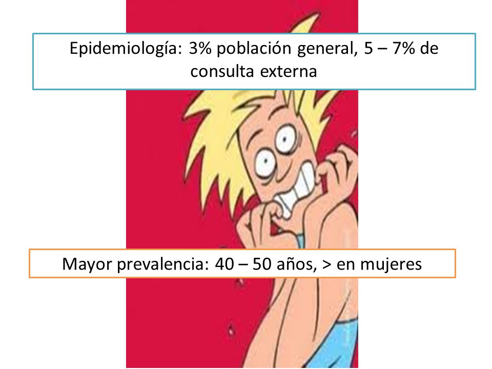 Epidemiología: 3% población general, 5 – 7% de consulta externa