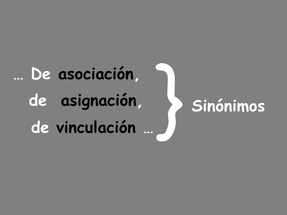 } … De asociación, de asignación, Sinónimos de vinculación …