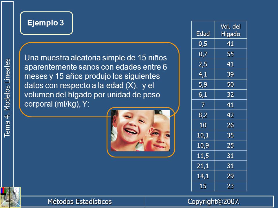 Ejemplo 3 Edad. Vol. del Higado. 0, , ,5. 4, , , ,2.