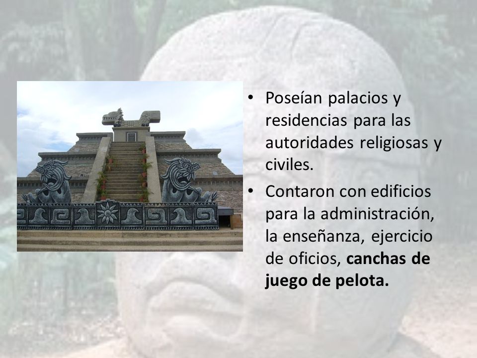 Poseían palacios y residencias para las autoridades religiosas y civiles.