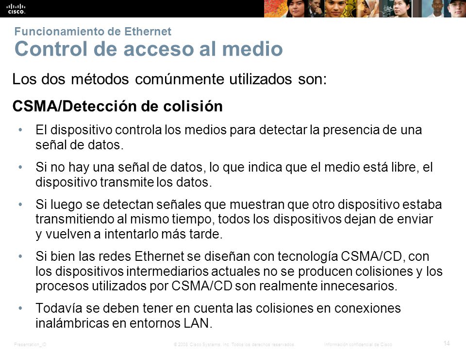 Funcionamiento de Ethernet Control de acceso al medio