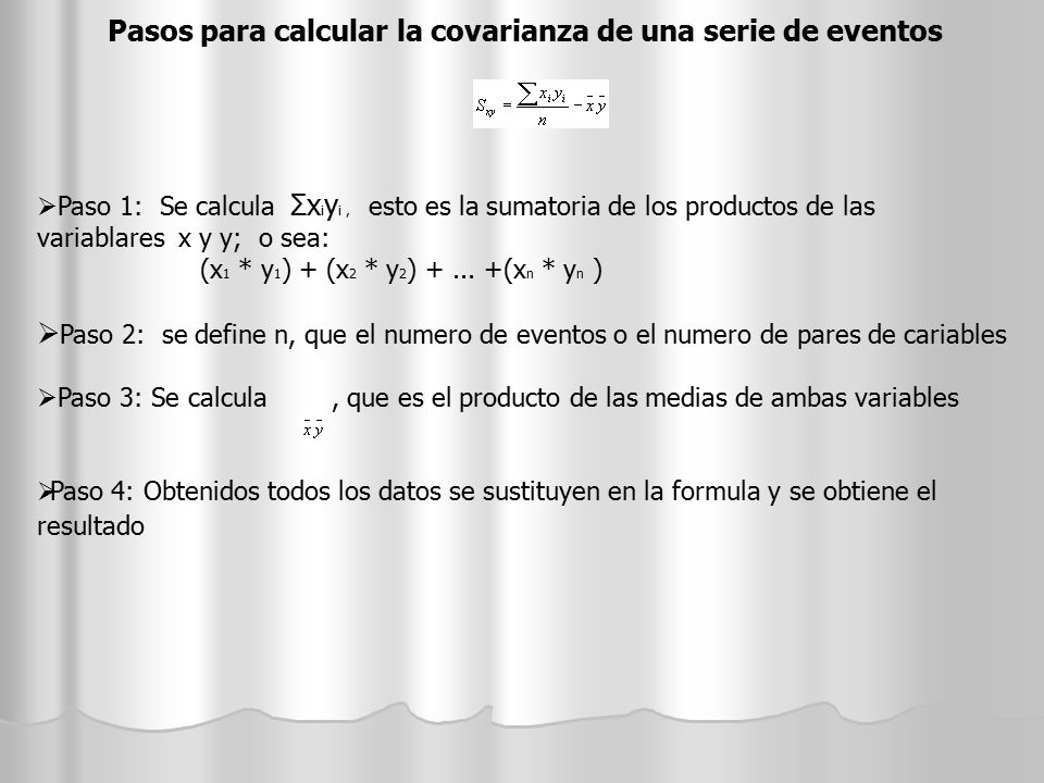 Pasos para calcular la covarianza de una serie de eventos
