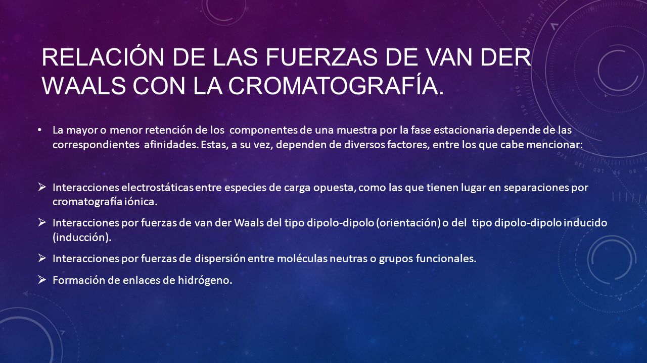 Relación de las fuerzas de Van der Waals con la cromatografía.