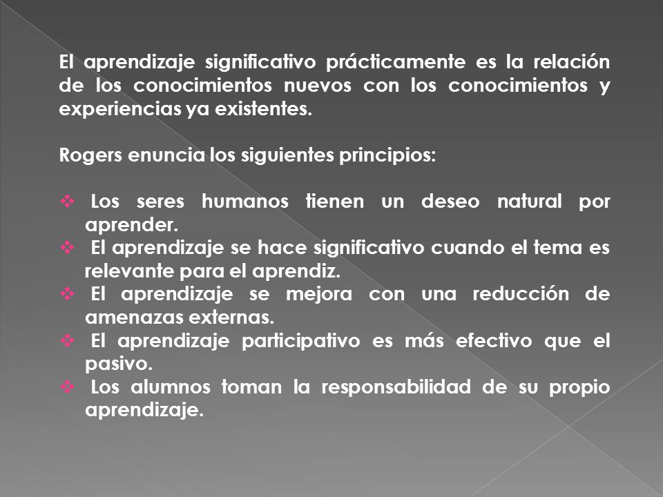 El aprendizaje significativo prácticamente es la relación de los conocimientos nuevos con los conocimientos y experiencias ya existentes.