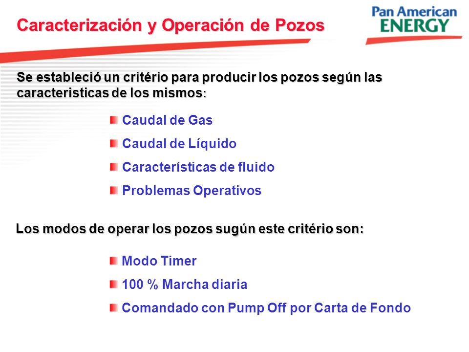 Los modos de operar los pozos sugún este critério son: