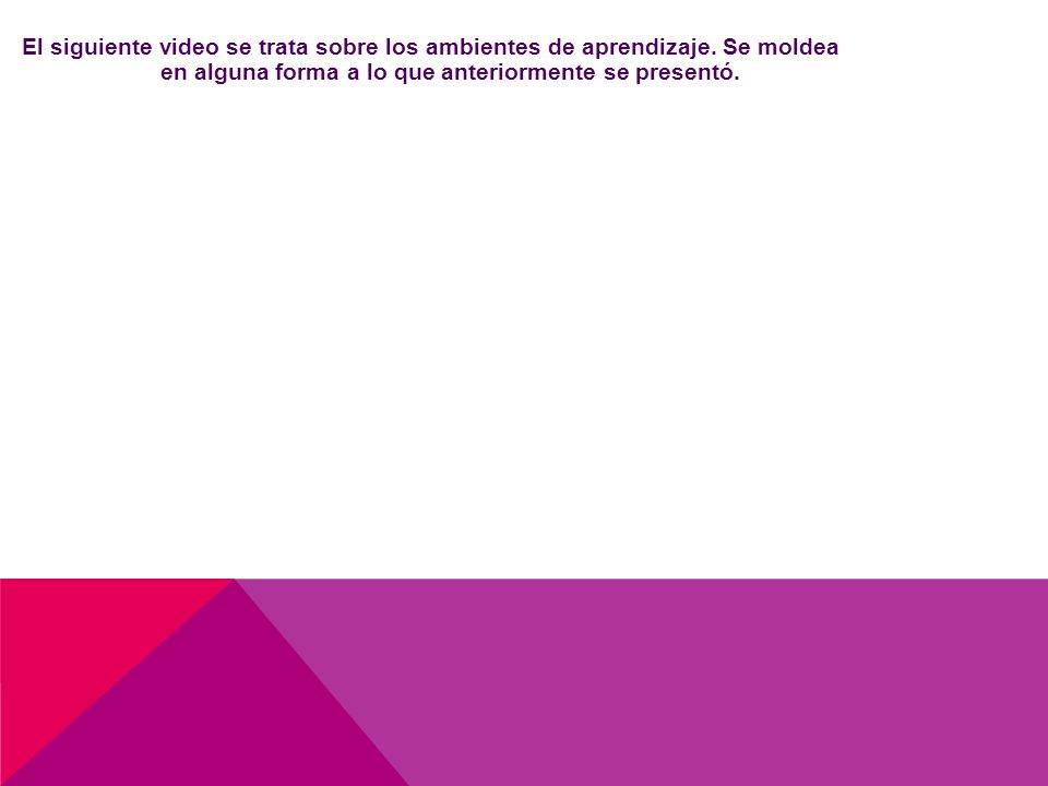 El siguiente video se trata sobre los ambientes de aprendizaje