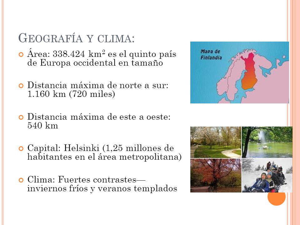 Geografía y clima: Área: km2 es el quinto país de Europa occidental en tamaño. Distancia máxima de norte a sur: km (720 miles)