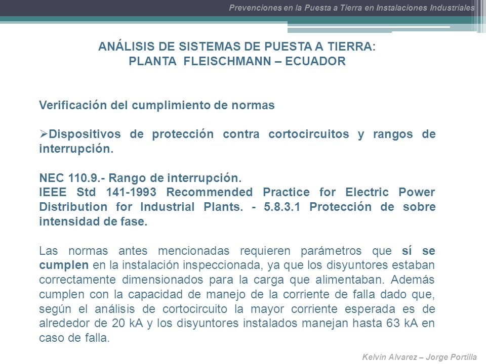 ANÁLISIS DE SISTEMAS DE PUESTA A TIERRA: PLANTA FLEISCHMANN – ECUADOR
