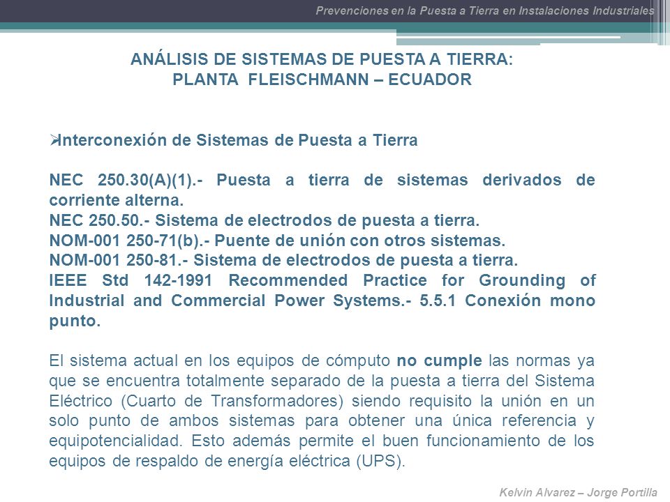 ANÁLISIS DE SISTEMAS DE PUESTA A TIERRA: PLANTA FLEISCHMANN – ECUADOR